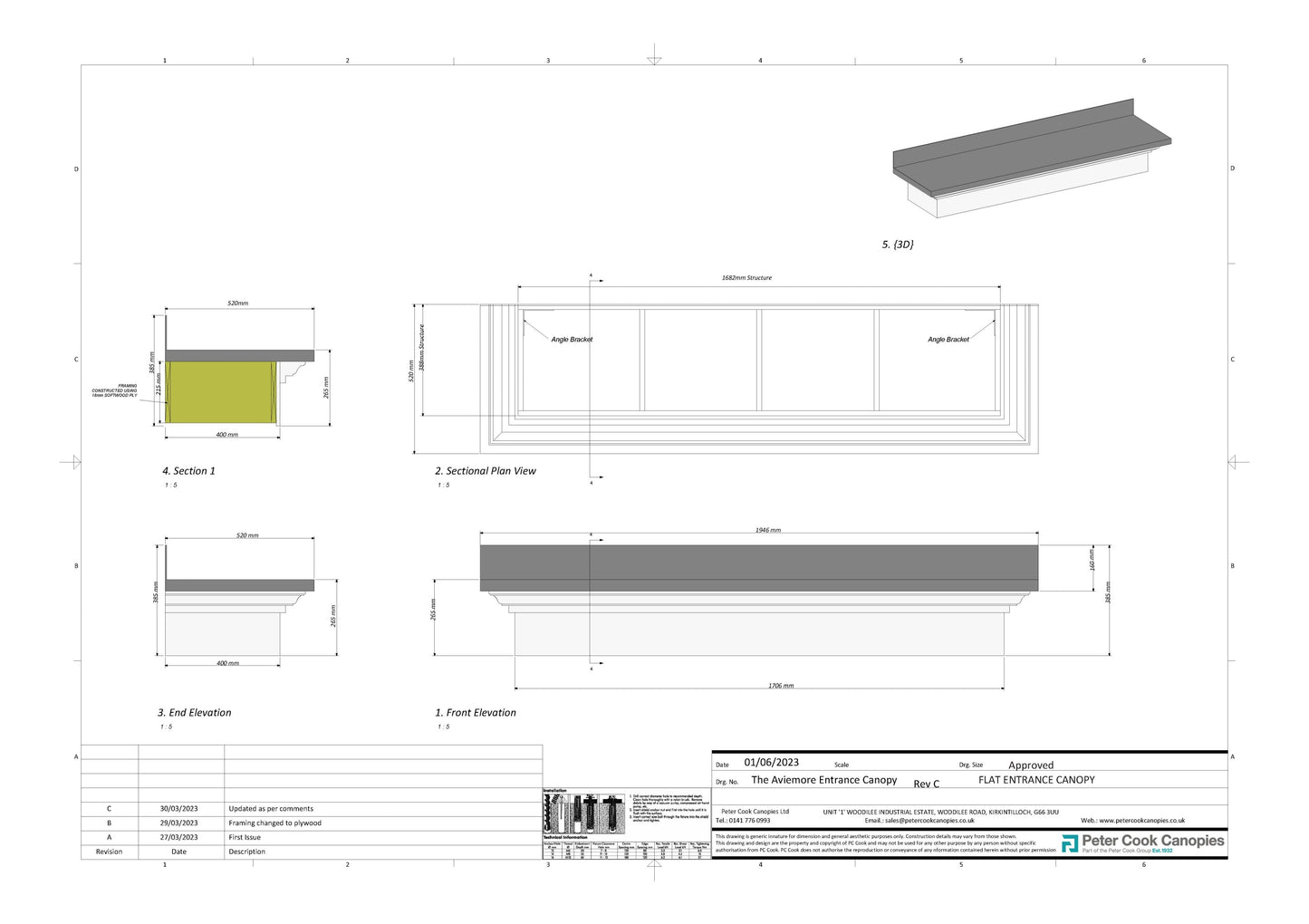 The Aviemore Entrance Canopy Drawing