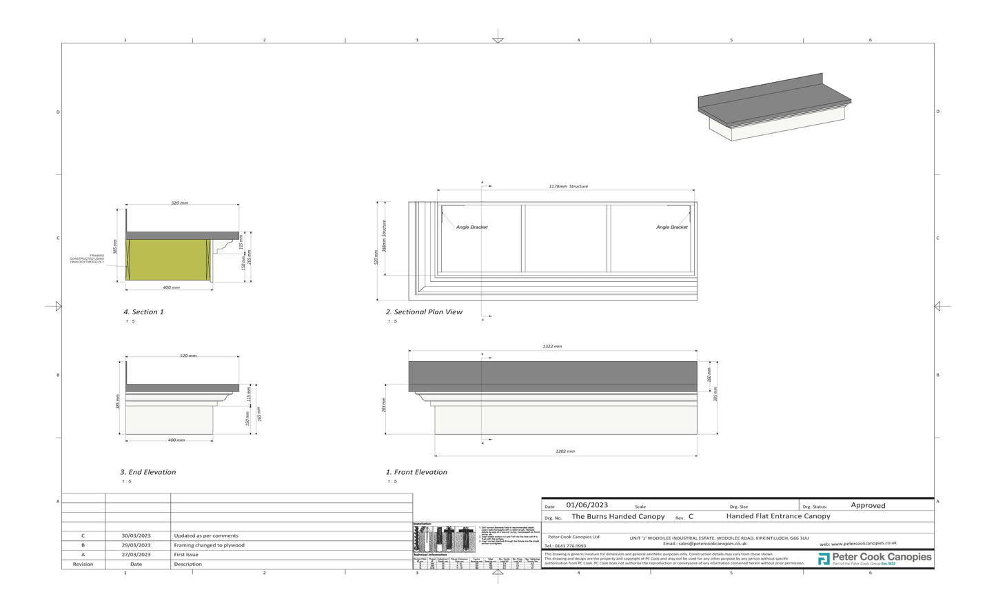 The Burns Handed Entrance Canopy Drawing