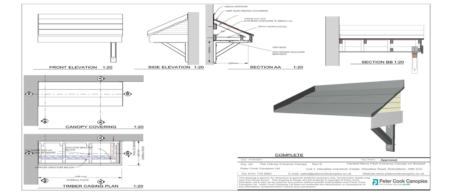 The Orkney Handed Mono Pitch Door Canopy