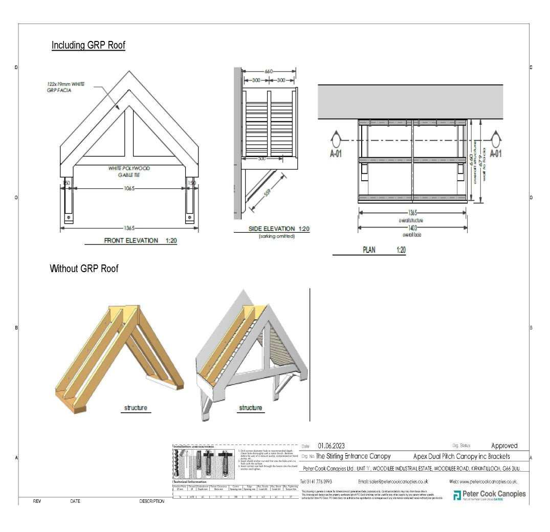 The Stirling Apex Dual Pitch Entrance Canopy inc Brackets